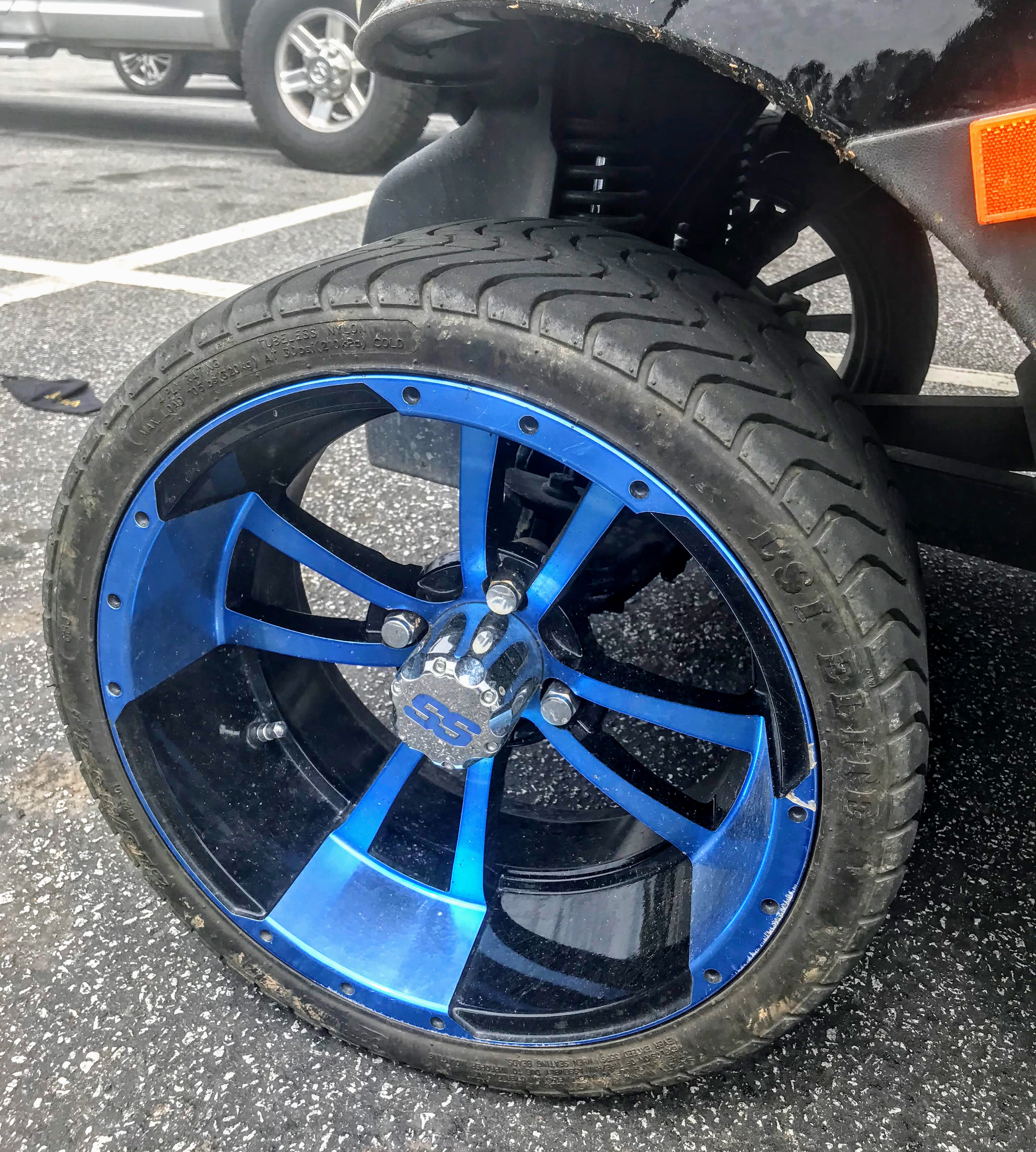 blue golf cart wheels