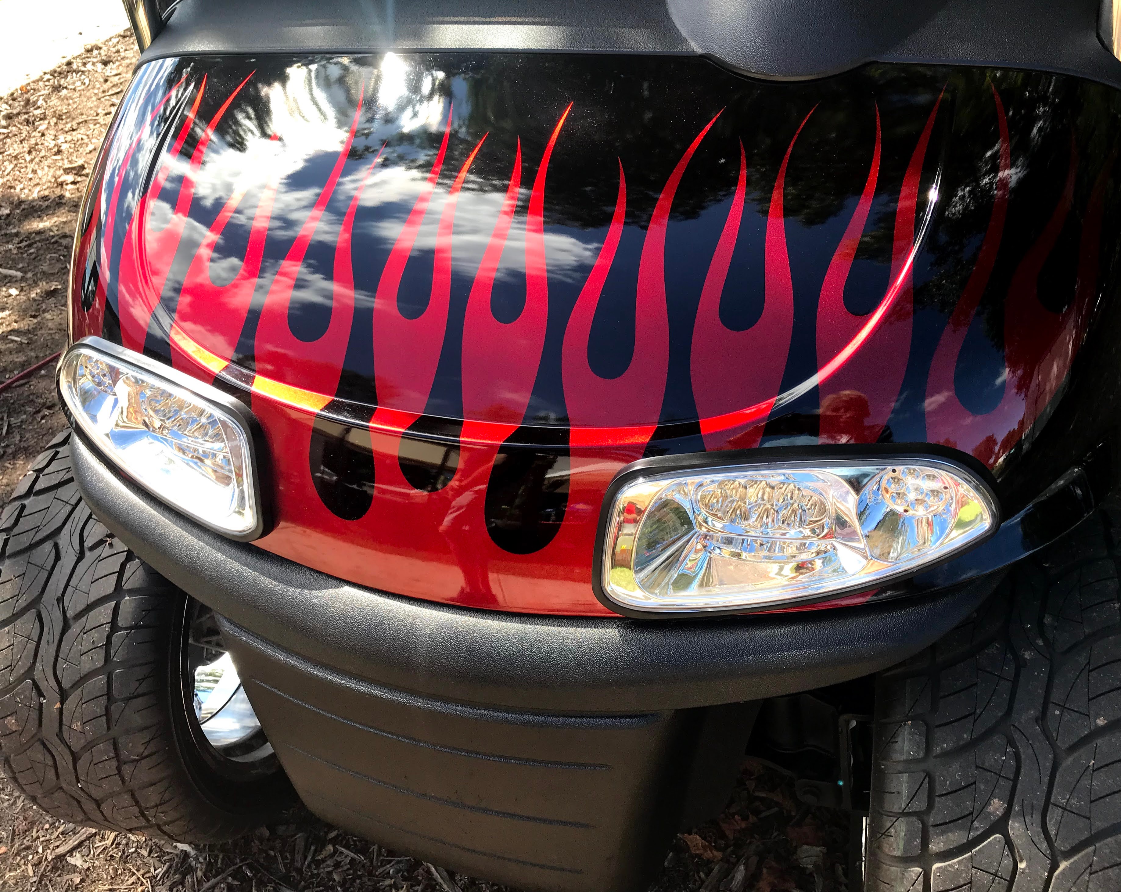 black ezgo golf cart red flames