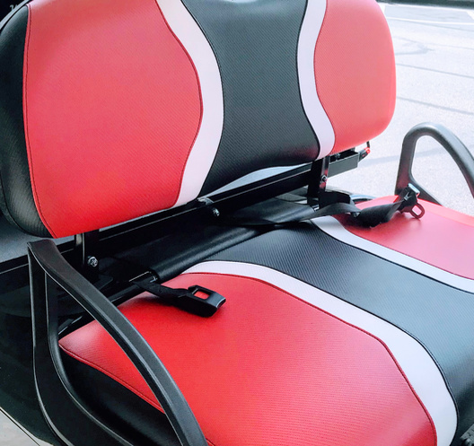 black red and white golf cart seat