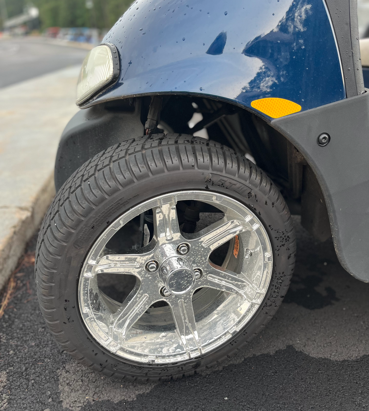 chrome golf cart wheel with 5 spokes