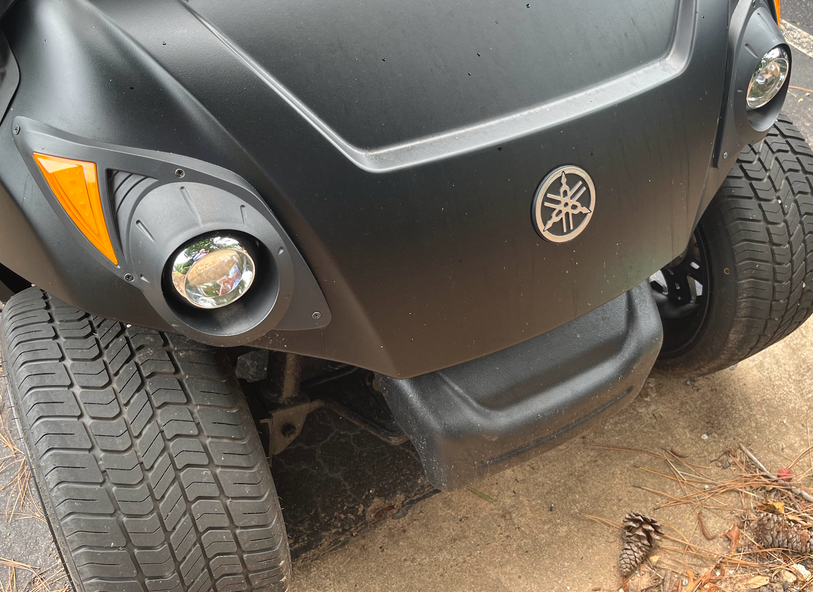 stock golf cart tires on a gray Yamaha golf cart