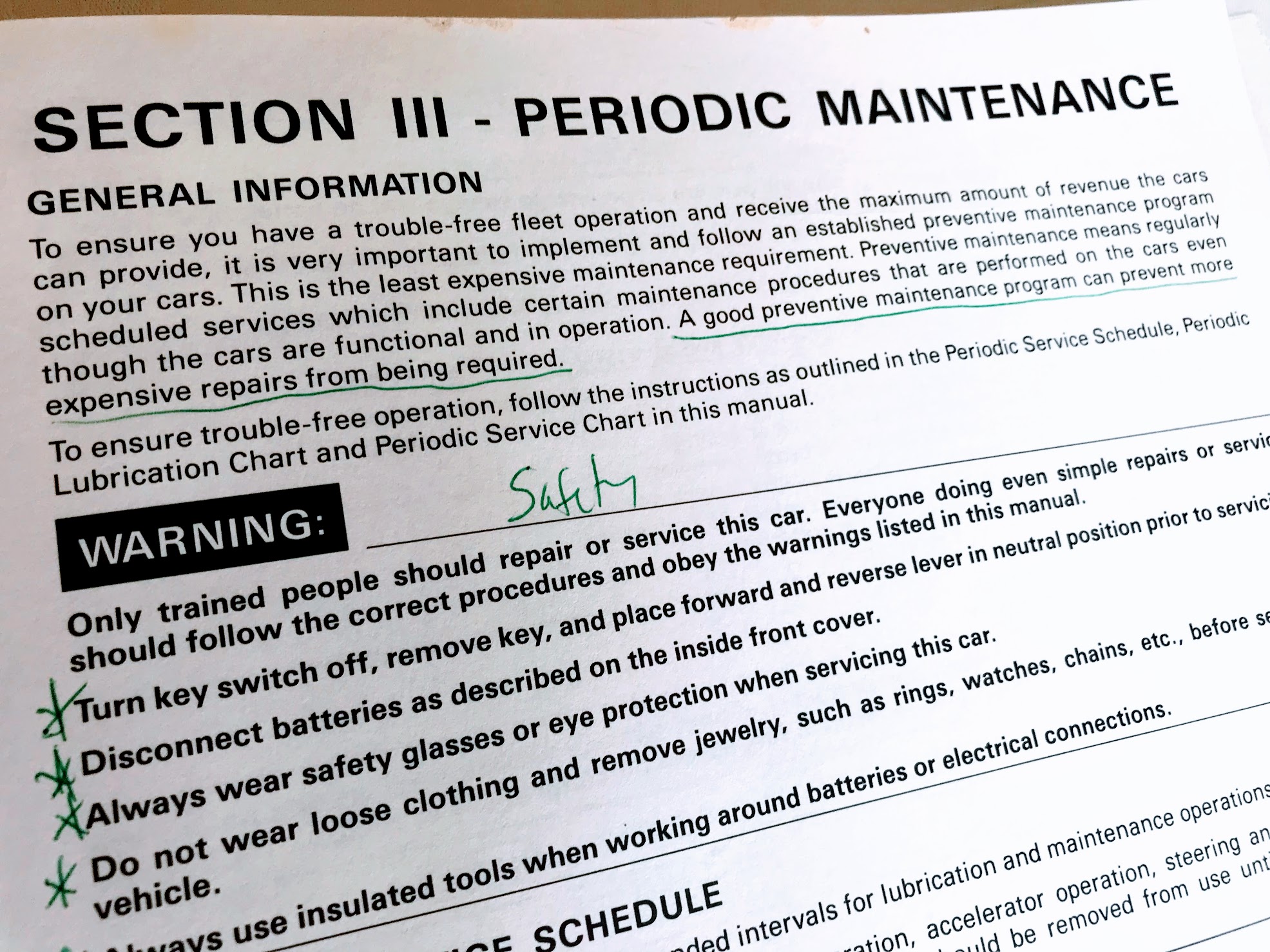 club car manual page on maintenance