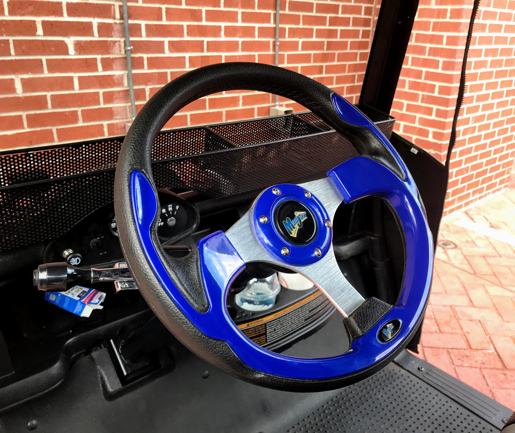 blue golf cart steering wheel