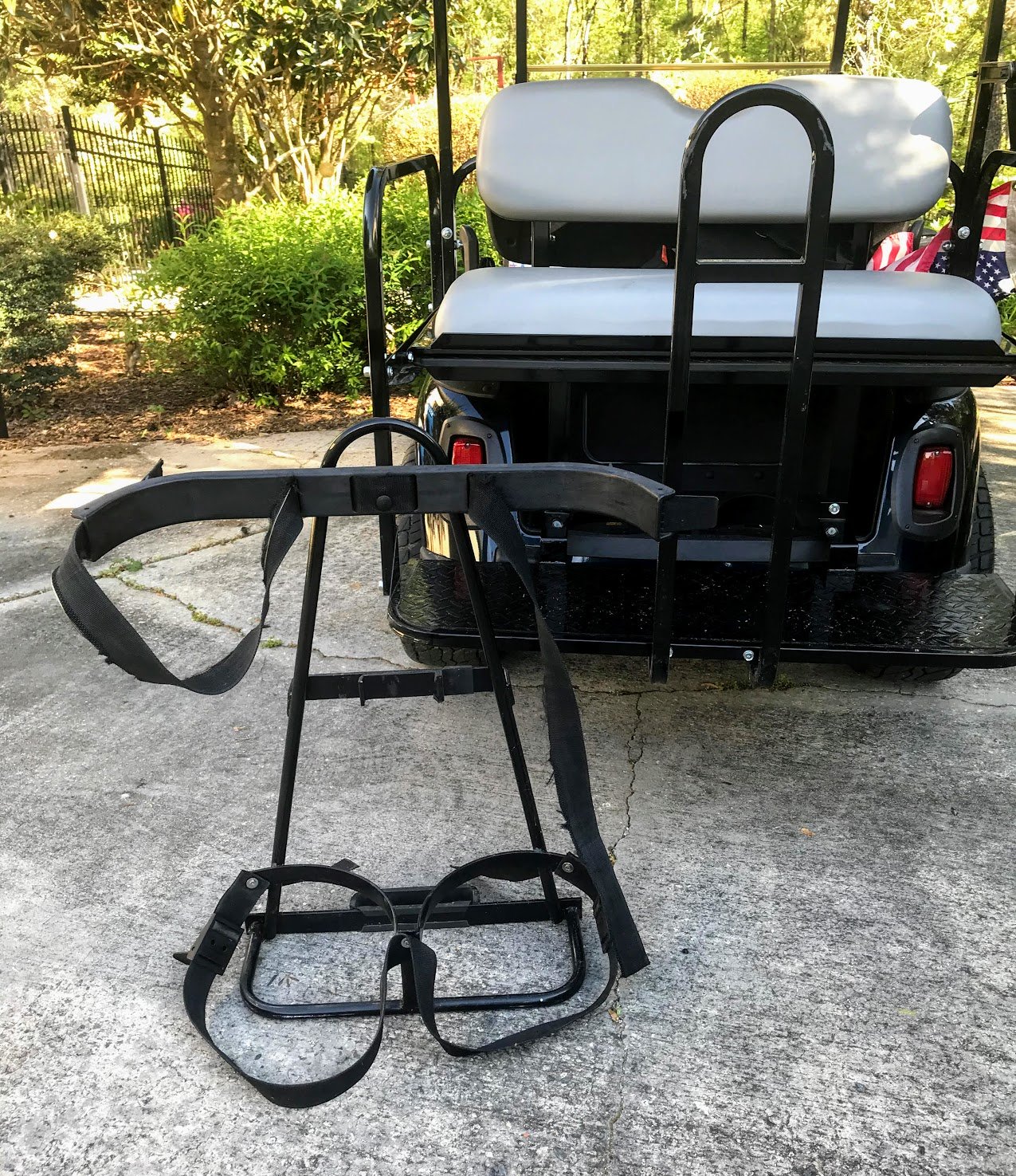 golf cart safety bar with golf bag rack