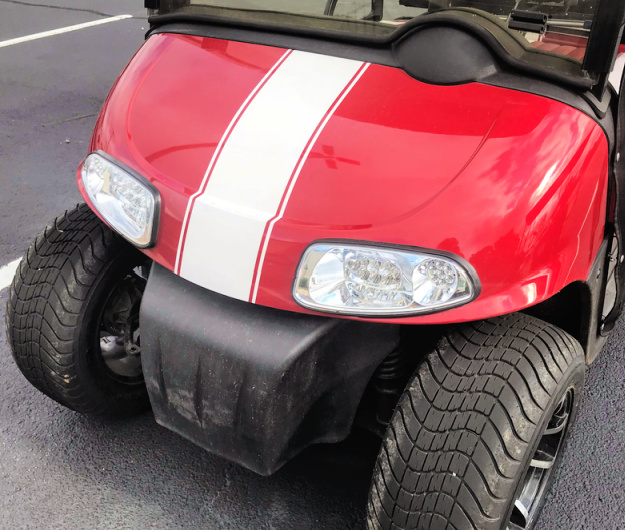 wide white stripe decal on red EZ GO golf cart
